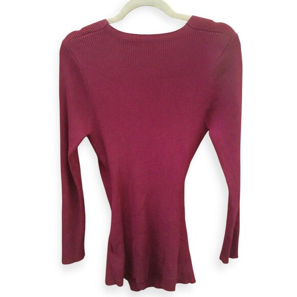 Ribbed Knit Sweater V- Asymmetrical Front Long-Sleeve M - Picture 3 of 7